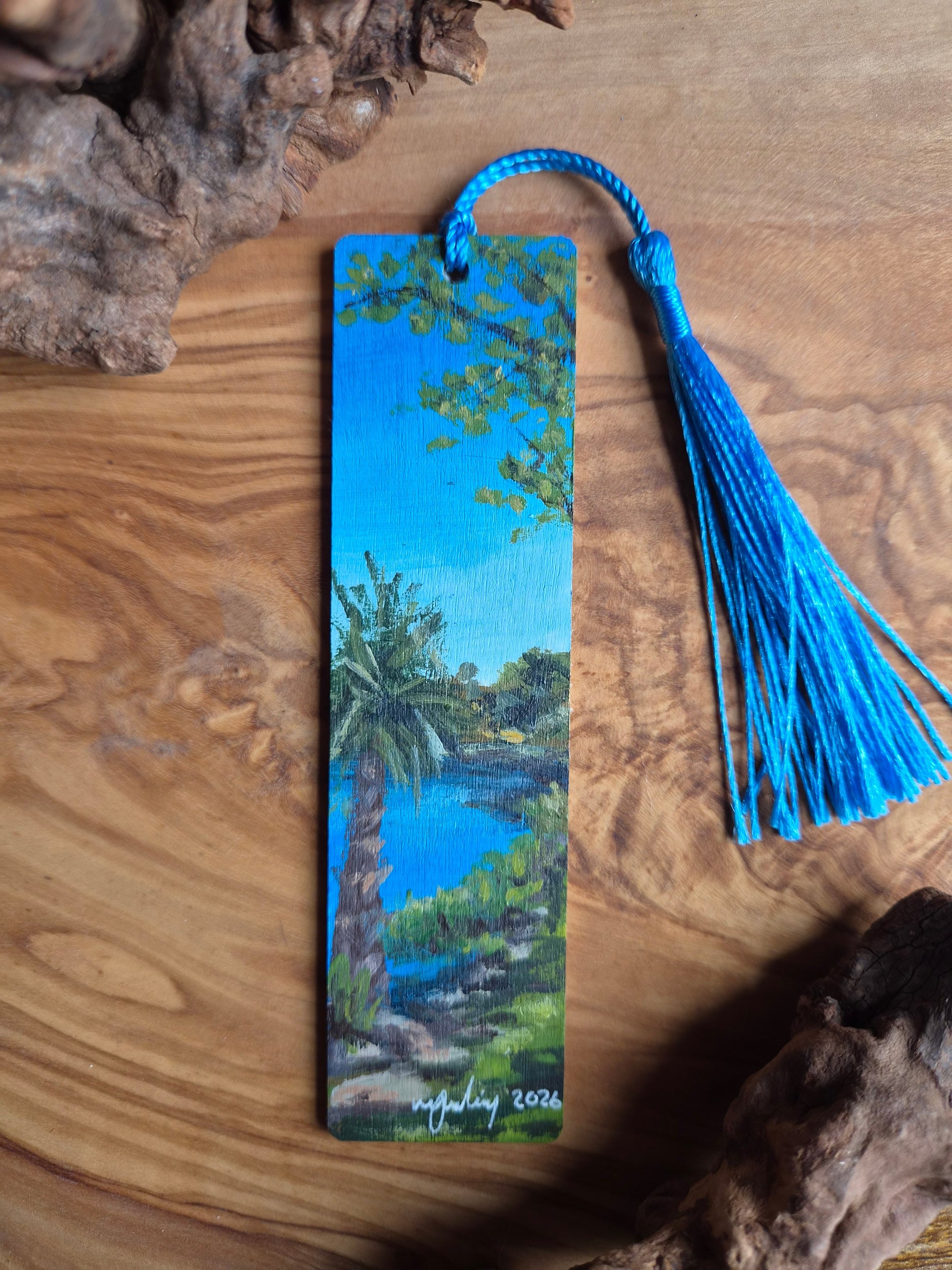 Hand-painted wooden bookmark of Mount Dora, Florida