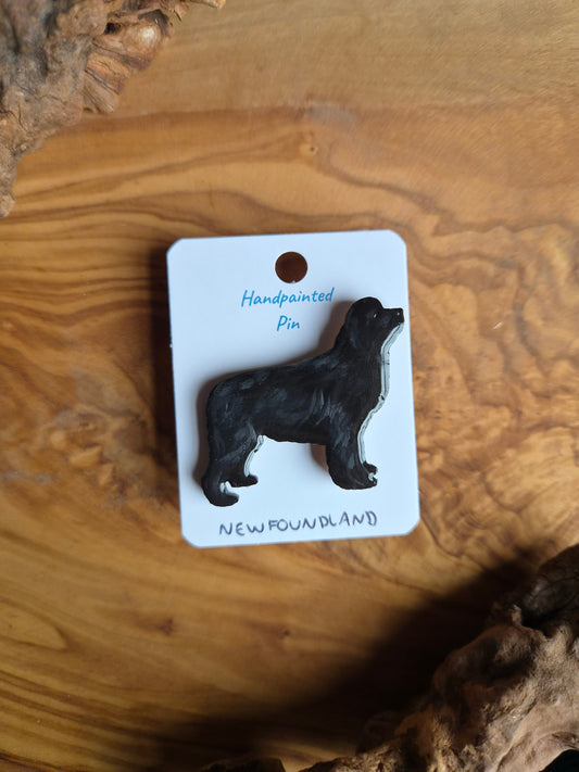 Black hand-painted Newfoundland wooden dog pin 
