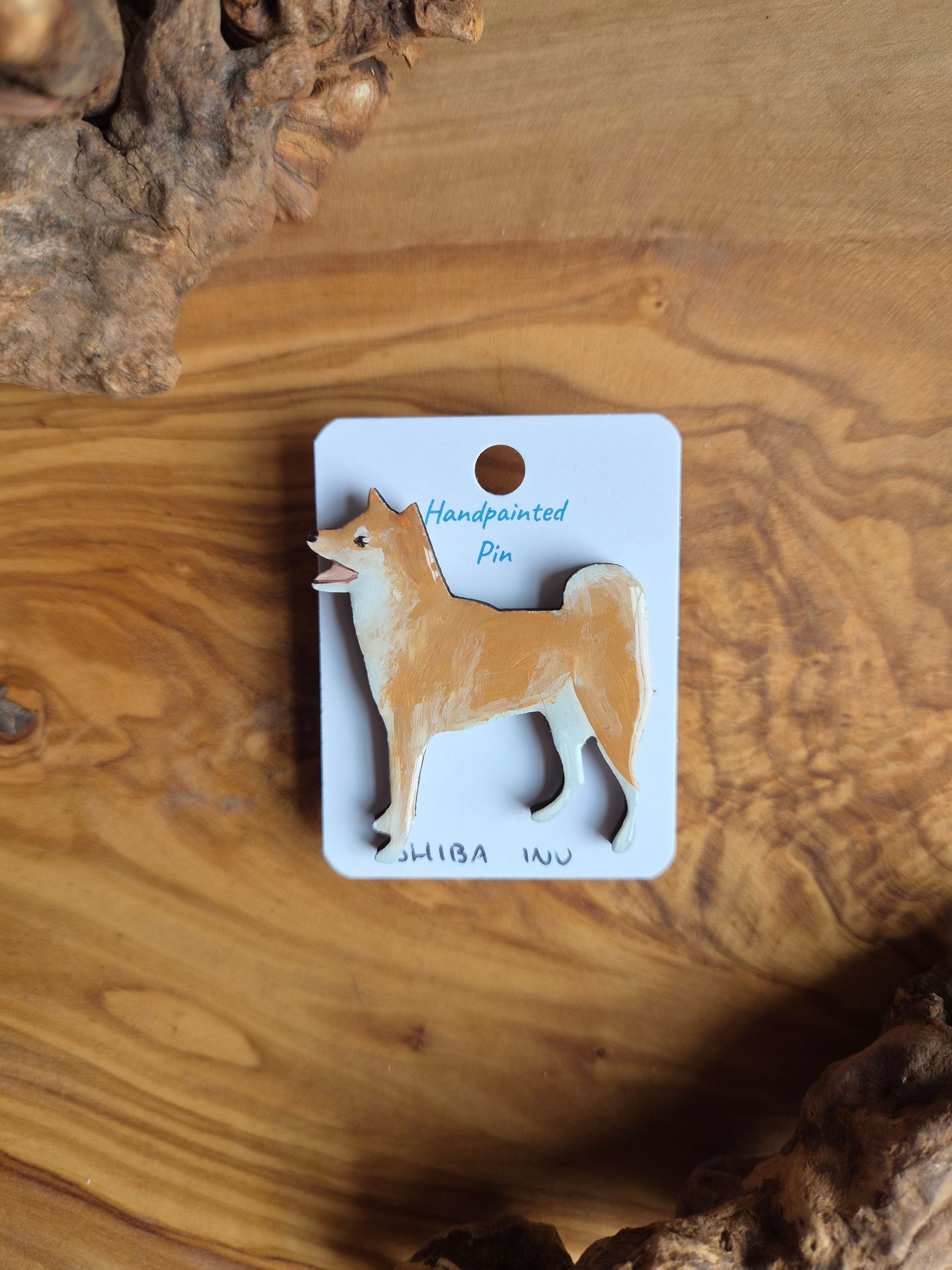 Classic red Shiba Inu pin badge, hand-painted wooden pin
