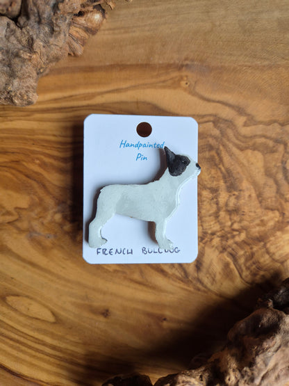 Blcak & White hand-painted wooden French Bulldog pin badge
